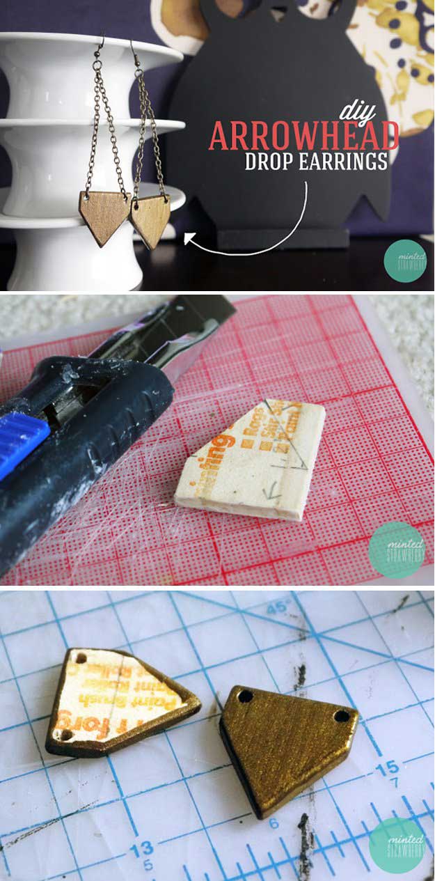 DIY Arrowhead Drop Earrings | 17 Amazing DIY Paint Chip Projects