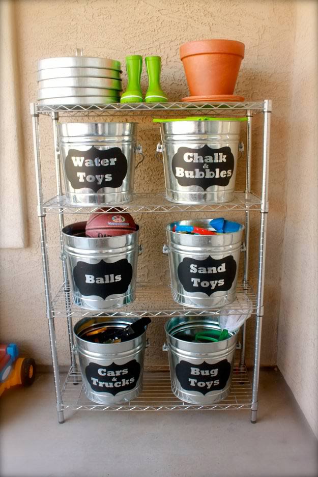 Bucket Outdoor Toy Storage | 24 Smart DIY Toy & Crafts Storage Solutions 