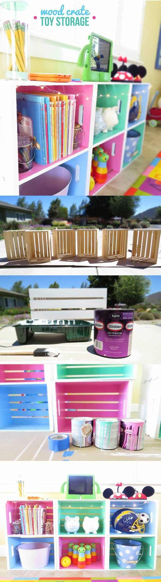 DIY Wood Crate Storage | 24 Smart DIY Toy & Crafts Storage Solutions 