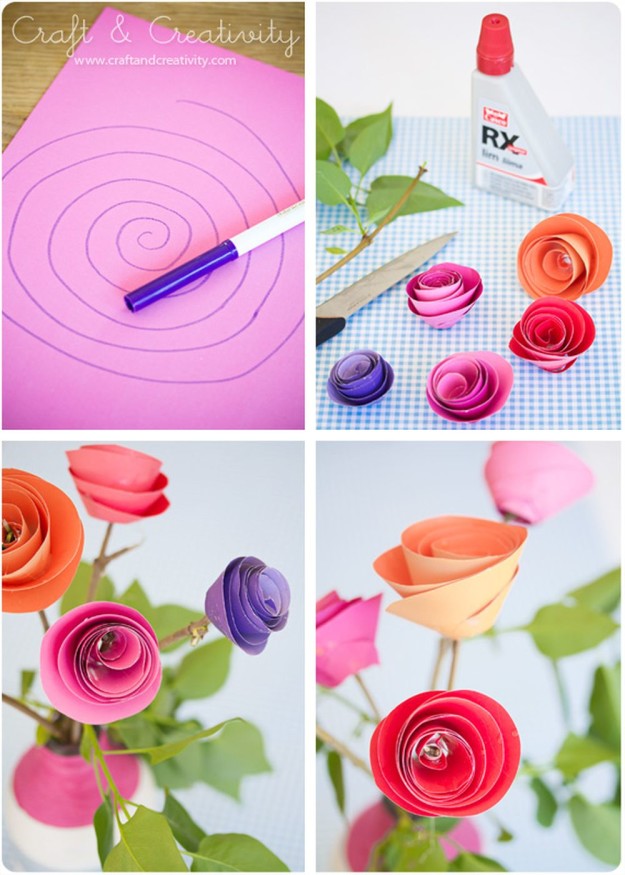 Paper Roses | 10 Flower Craft Ideas: How to Make Construction Paper Flowers