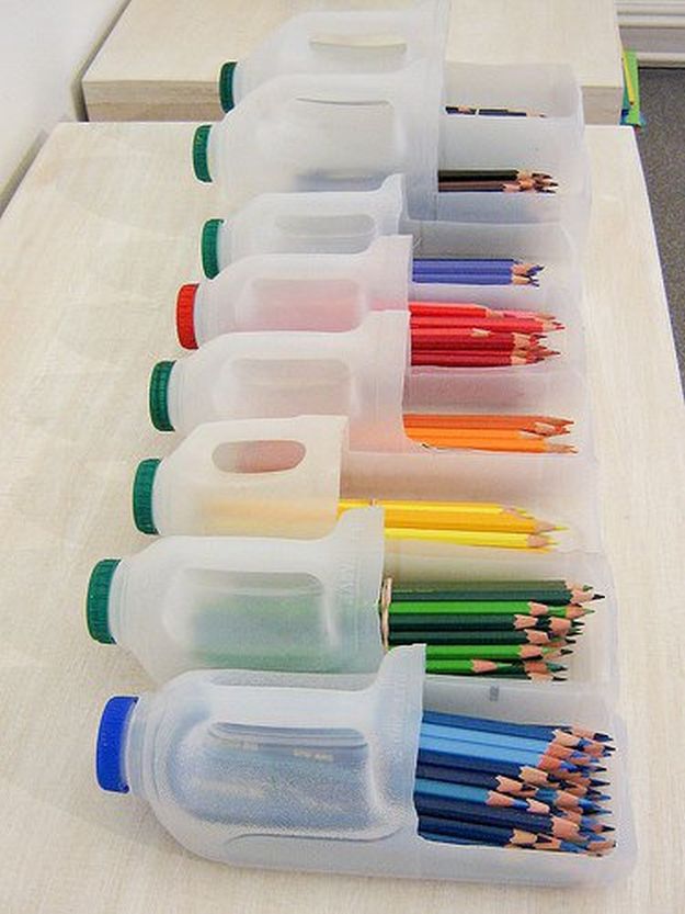 Pencils Containers From Upcycled Plastic Bottles | 26 Craft Room Ideas Every Crafter Would Love